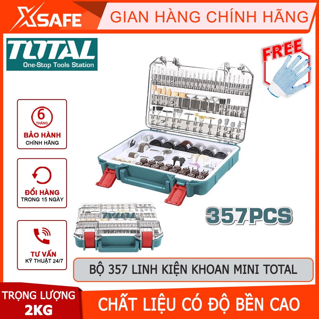 Bộ 357 linh kiện khoan mini TOTAL TACSD13571 Linh kiện máy mài thiết kế nhỏ gọn, tiện dụng, gồm 357 linh kiện khoan