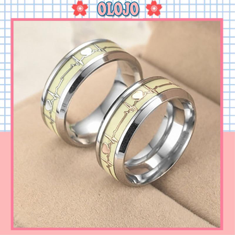 Nhẫn Thép Titan Phát Sáng Trong Đêm Hình Nhịp Tim Dành Cho Cặp Đôi