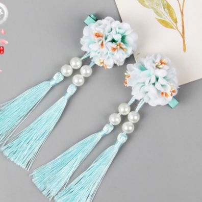 ( Lẻ chiếc ) MẪU ĐƠN Kẹp tóc hoa vải phối tua rua