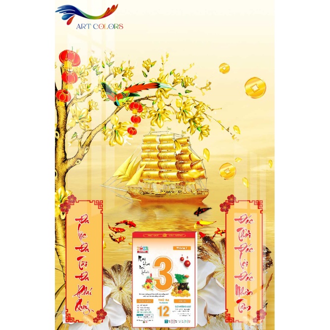 Lịch Gỗ Treo Tường Tráng Gương 2024 Thuận Buồm Xuôi Gió  TẶNG BLOC ĐẠI
