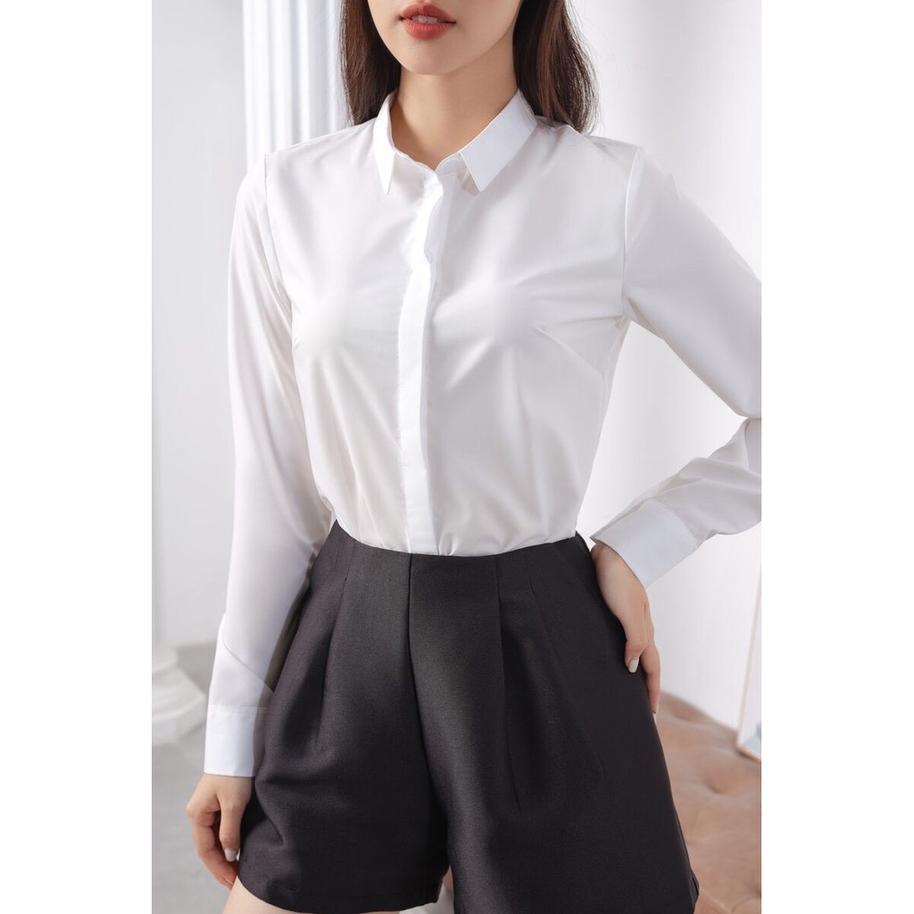 Sơ Mi nữ U.Ni trắng tinh Dài tay basic cơ bản dáng suông