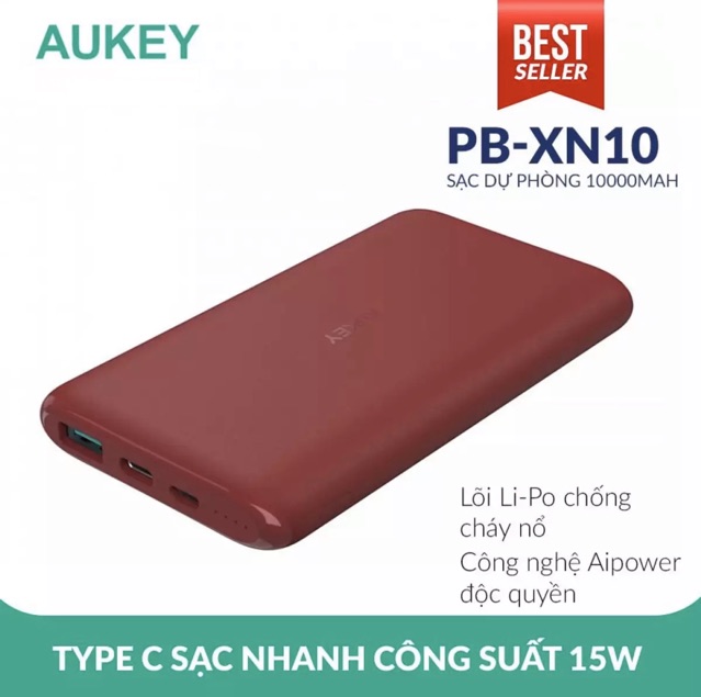 [Mã 159ELSALE hoàn 7% đơn 300K] PIN DỰ PHÒNG AUKEY PB-XN10 Siêu Mỏng 10.000mah