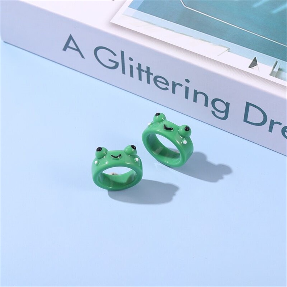 Nhẫn Ngón Trỏ Hình Chú Ếch Hoạt Hình Bằng Nhựa Resin Cá Tính Cho Nữ