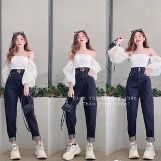 Quần bò cạp cao 2 cúc túi trước