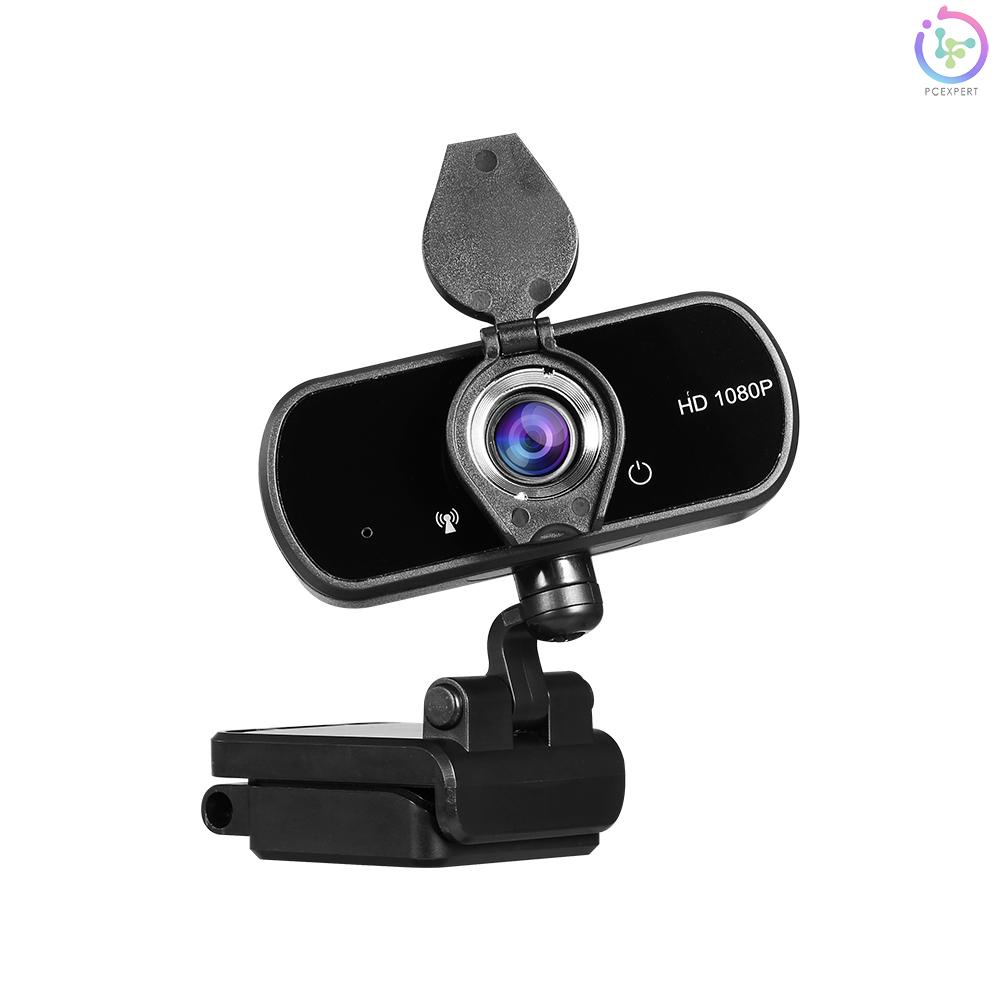 HD 1080P USB Webcam with Privacy Cover Manual Focus Video Conference Camera Built-in Microphone for Laptop Desktop Black
