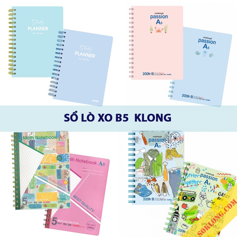 Sổ lò xo A5 Klong, sổ tay planner, vở kẻ ngang, caro học sinh tiện lợi