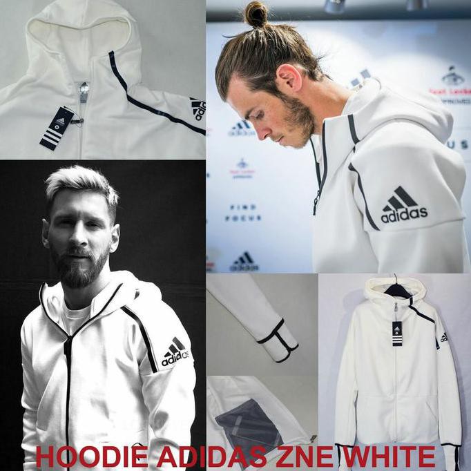 Áo Khoác Hoodie Màu Trắng In Logo Adidas Năng Động Thời Trang