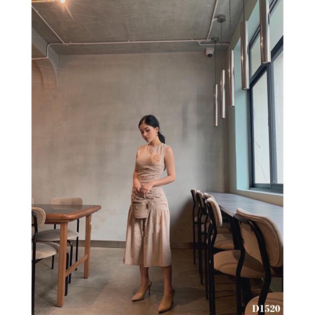 Đầm maxi nhún 3 màu kèm hoa