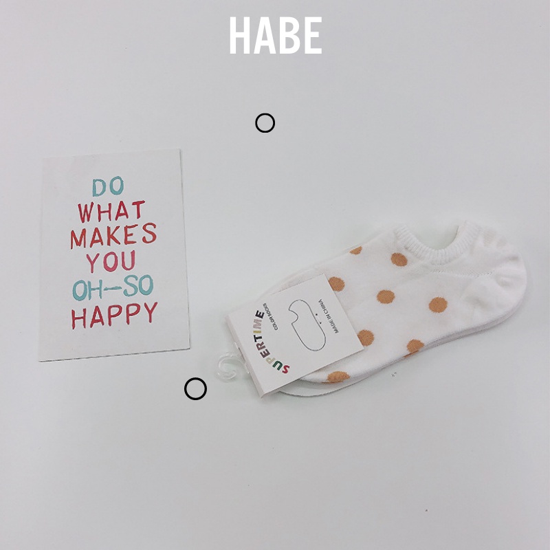 Tất vớ cổ ngắn đi giày lười hoạ tiết chấm bi chất cotton mềm mịn Hàn Quốc HABE