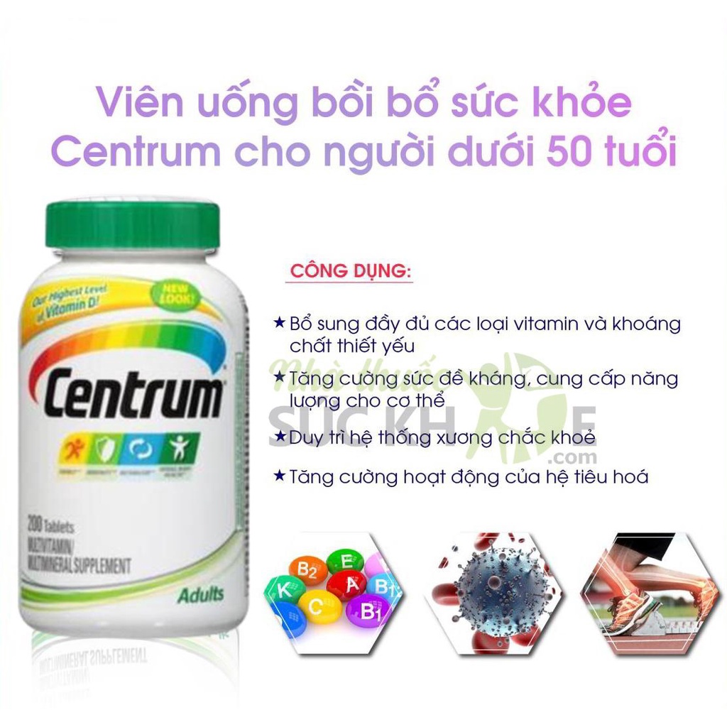 Centrum Adults 425 viên cho Nam và Nữ dưới 50T của Mỹ chống mệt mỏi mỗi ngày