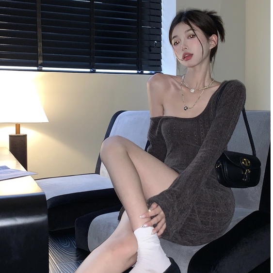 Đầm dệt kim QKOOLE ôm hông gợi cảm thời trang Hàn Quốc cho nữ
