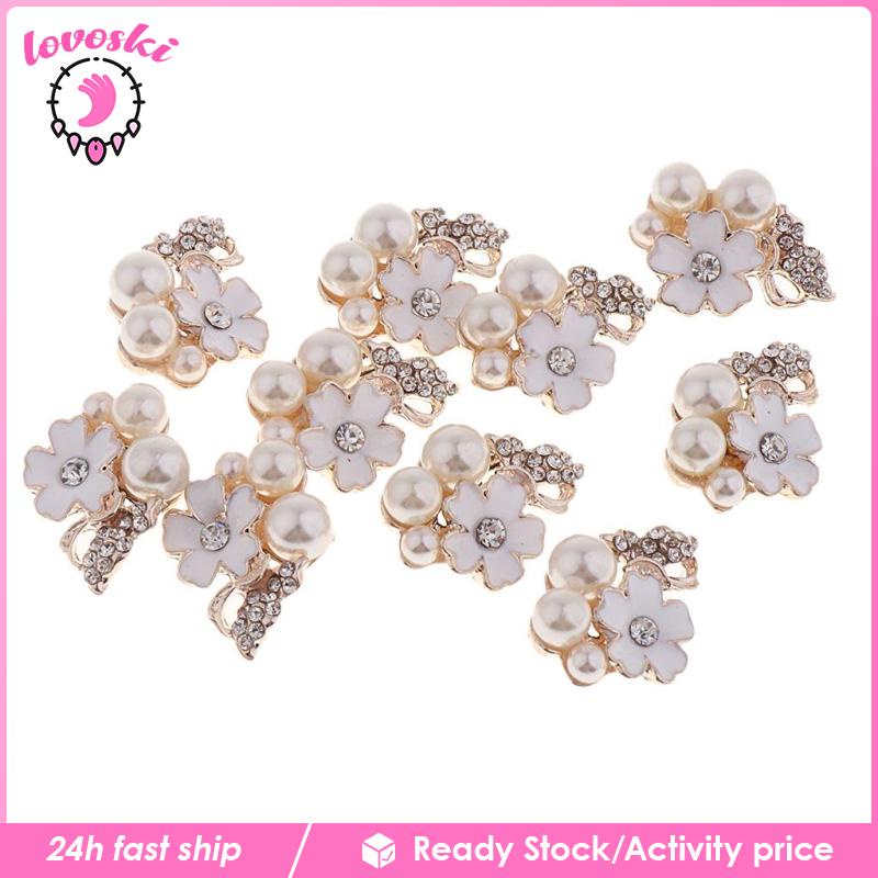 Set 10 NúT Hoa ĐíNh Kim Cương NgọC Trai Giả MàU Đen