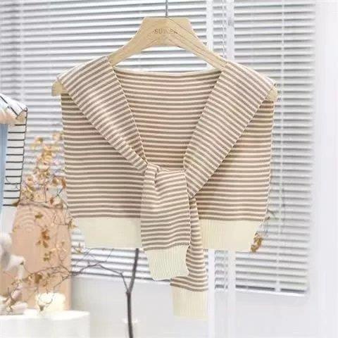 Áo Khoác Len Dệt Kim Sát Nách Kẻ Sọc Thắt Nơ Vai Bảo Vệ Cổ Thời Trang Xuân Hè