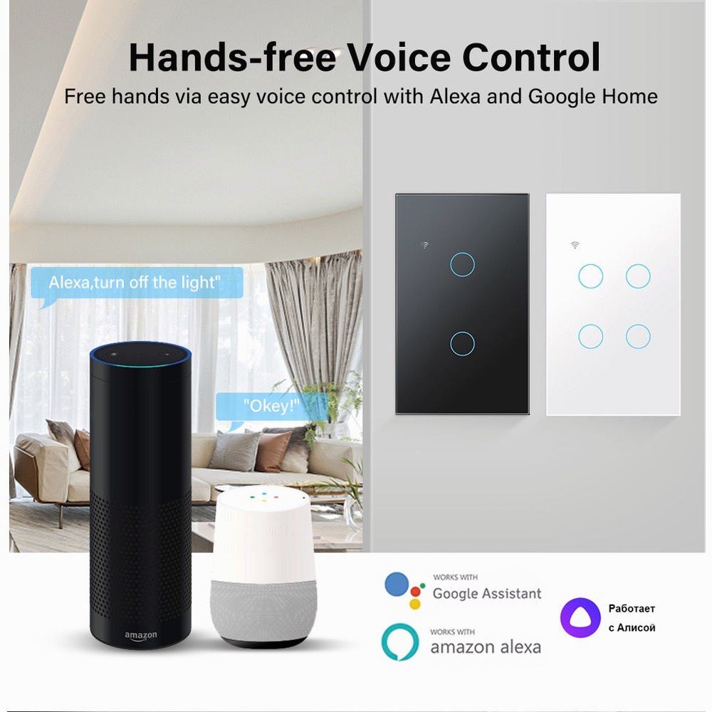 Sẵn Sàng✅Tuya Phát WiFi Thông Minh Cảm Ứng Đèn Công Tắc 1/2/3/4 Băng Đảng 100-250V Cuộc Sống Thông Minh tương Thích Với Alexa Google Home Cao Cấp TTS