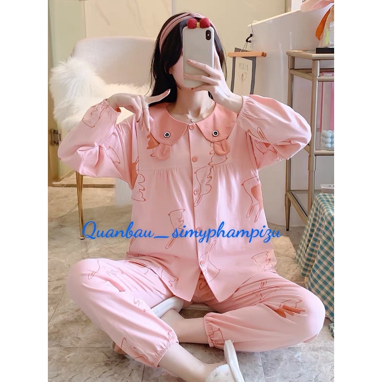 Bộ đồ bầu và Bộ đồ bầu và sau sinh dài tay hình TAI THỎ siêu xinh, cho mẹ bầu mặc nhà, cho con bú  BD942