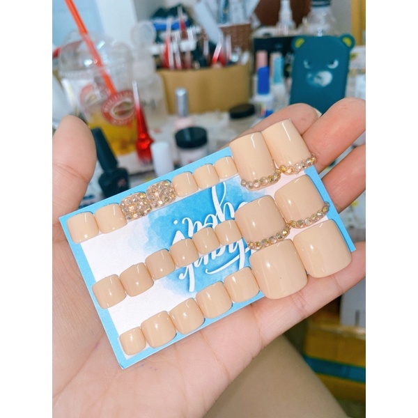 A124 bộ 24 móng chân giả màu da kèm keo dũa