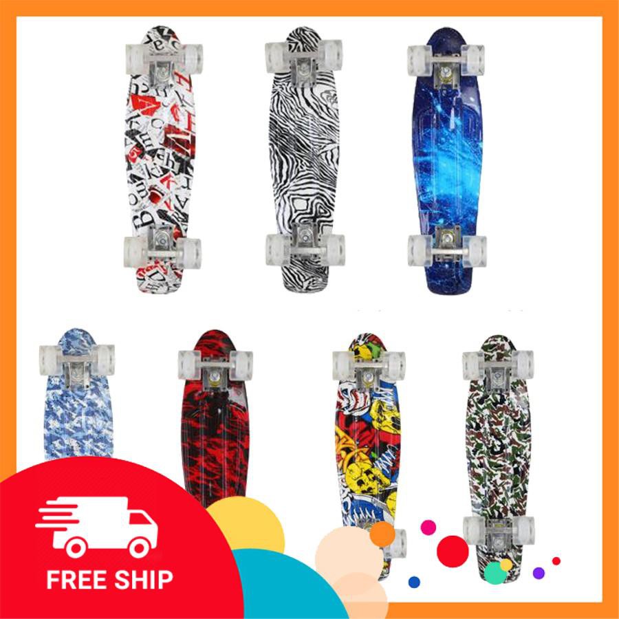 Ván Trượt  Nhựa Skateboard Penny Nhiều Màu (Bánh Xe Có Đèn LED-Bảo Hành 6 Tháng)