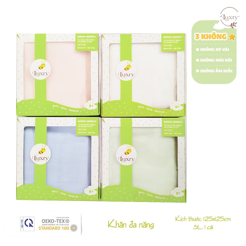 [Phụ kiện cho bé] Khăn đa năng cho bé 125x125cm chất vải sợi tre kháng khuẩn mềm mịn Luxry