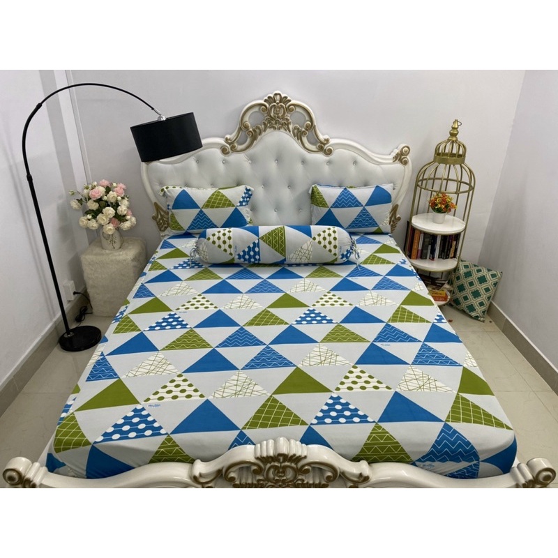 Bộ ga và vỏ gối thun Hàn mẫu tam giác là tác giam, bộ Drap thun 4 món mát mẻ