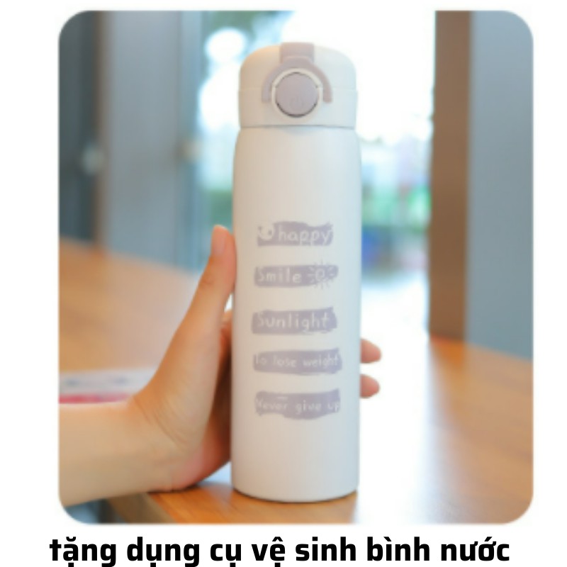 Bình giữ nhiệt cute HÀN QUỐC họa tiết dễ thương dung tích 500ml có ống hút chất liệu inox 304