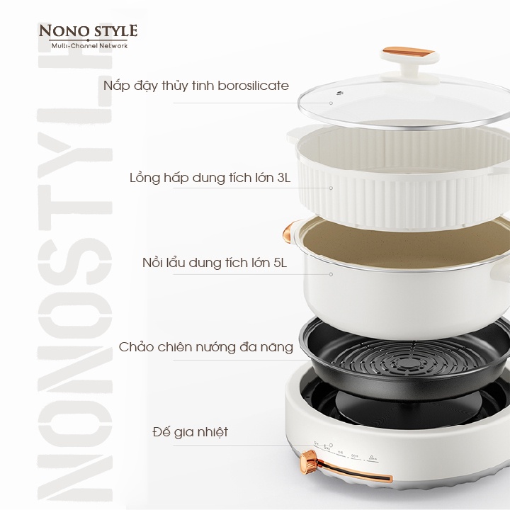 Nồi Lẩu Nướng Điện Đa Năng Nonostyle 5L, 1350W, Bảo Hành 12 Tháng