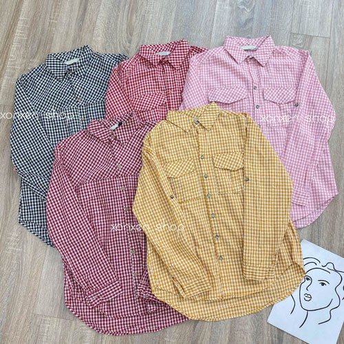 Áo sơ mi nữ caro Xonxen shop chất vải thoáng mát free size, mã 25