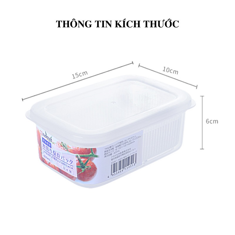 Hộp đựng rau củ quả, đựng thực phẩm bằng nhựa 2 lớp có khay tách nước 600ml Nakaya hàng nội địa Nhật Bản AD103
