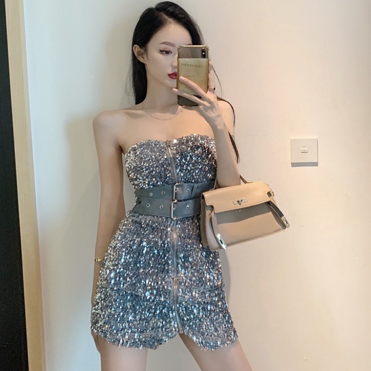 Đầm kim sa dáng ôm quấn ngực thời trang dự tiệc tối gợi cảm cho nữ mới A7252 sEq0