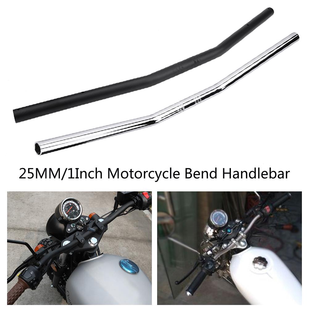 Cooltools 25MM/1Inch Motorcycle Retro Bend Handlebar Handle Bar Black Universal Black Silver