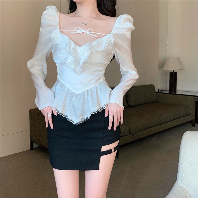 Áo Cổ Chữ V Phối Ren Quyến Rũ Thời Trang Cho Nữ