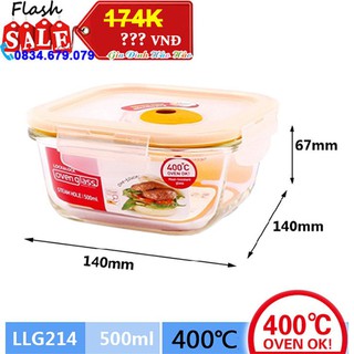 Hộp bảo quản thủy tinh hình vuông lock&lock llg214 140x140x67mm 500ml