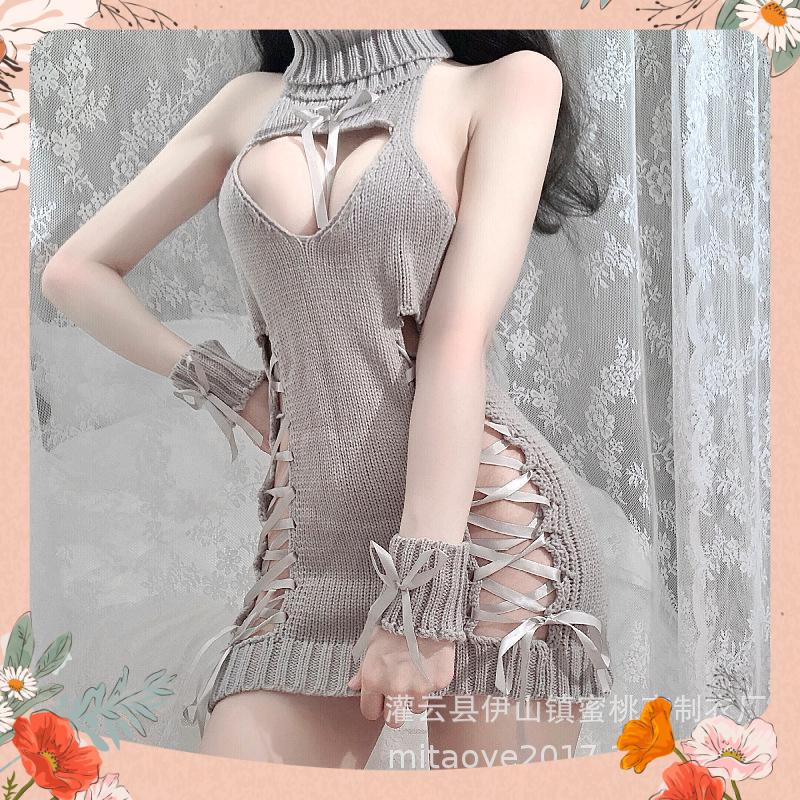 Đồ ngủ len đi Đà Lạt mùa đông, set áo váy đầm len sexy gợi cảm hở lưng nội y