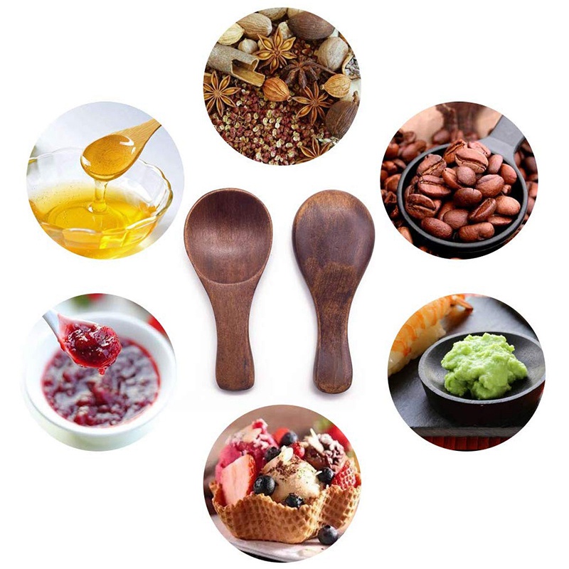 Set 10 Muỗng Gỗ Tròn Múc Kem / Muối / Cà Phê / Muối / Đường / Mứt Tiện Dụng