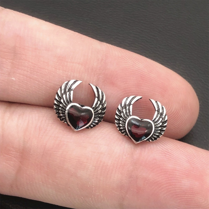 Khuyên Tai Bạc Hình Trái Tim Đôi Cánh Thiên Thần Phong Cách Gothic Cổ Điển Cho Nam Và Nữ Y2k