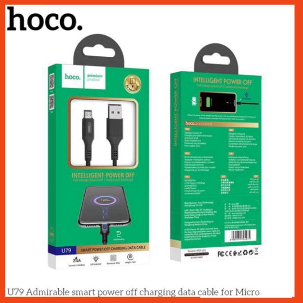 Cáp Sạc Tự Ngắt Thông Minh Hoco U79 Chân IP/Micro usb/Type C. Dài 1.2M  PKCH8886