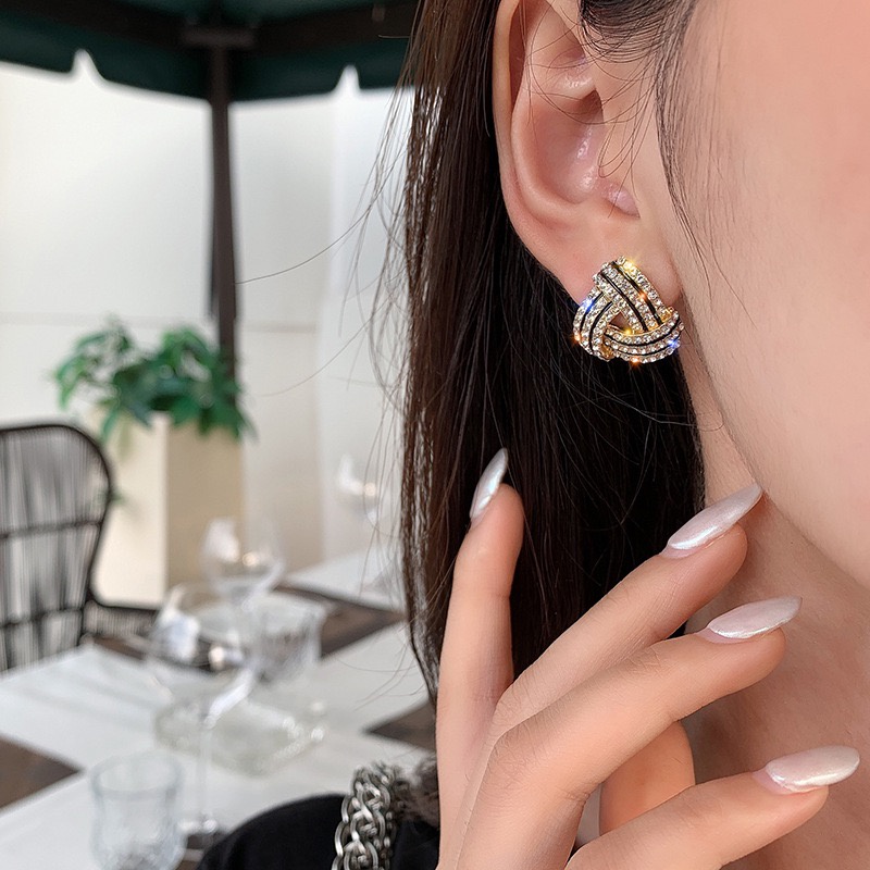 Bông Tai Mạ Bạc 925 Hình Tam Giác Đính Đá Zircon Thời Trang Hàn Quốc