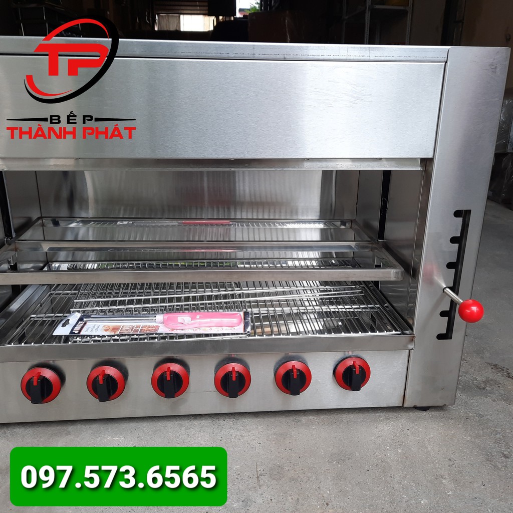 Lò Nướng salamander 6 họng, Bảo hành 24 tháng, họng gang đúc siêu bền