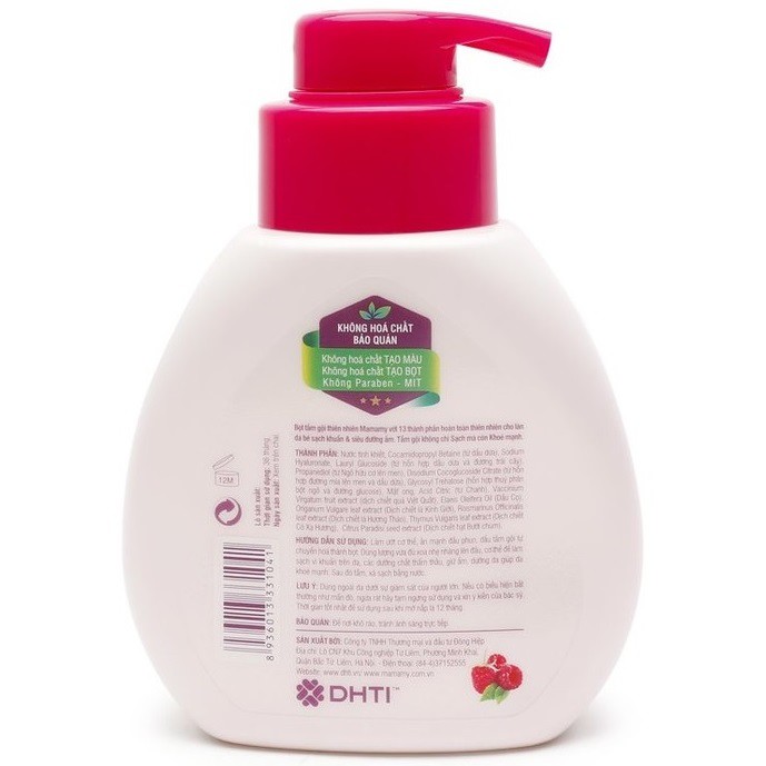 Bọt tắm gội thiên nhiên Mamamy - hương Raspberry 400ml