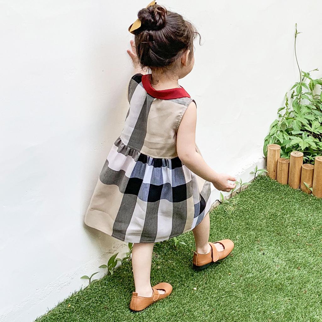 Đầm Không Tay Họa Tiết Sọc Caro Phong Cách Hàn Quốc Cho Bé Gái