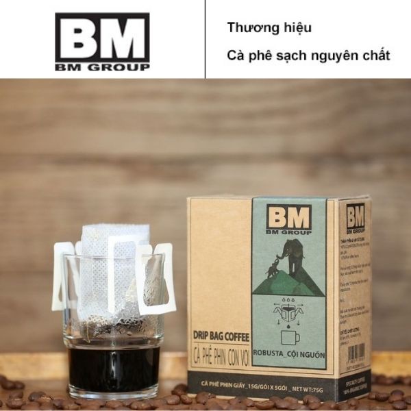 Cà Phê Phin Giấy Cội Nguồn BM GROUP, 100% Robusta Hái Chín, Rang Mộc, Vị Đậm Đà Thanh Thóa, Hộp 5 Gói