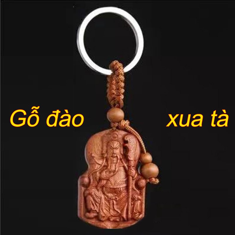 Móc khóa tượng Quan Công gỗ đào đuổi tà khí xua tan tai họa