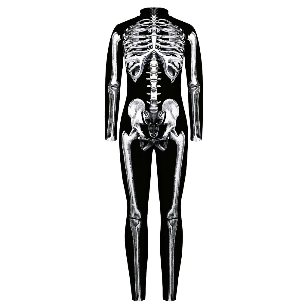 Halloween funny Skeleton Print Cos Parent-child Elastic Long-Sleeved Bodysuit Jumpsuit