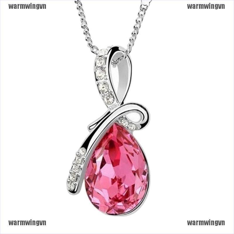 Vòng cổ Mạ Bạc Mặt Hình Giọt Nước Đính Đá Zircon Xanh Thời Trang