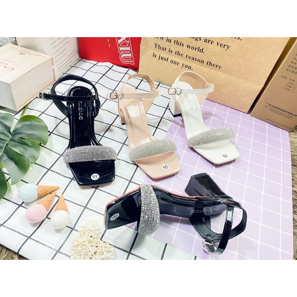 [ SIÊU PHẨM ] Giày Cao Gót Nữ Quai Ngang Đính Soàn Tinh Tế G.sd_tru.soan