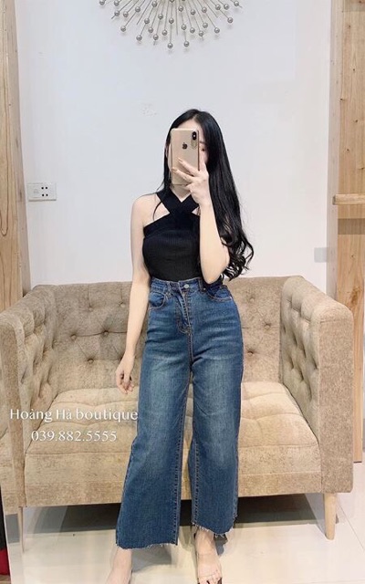 Quần ống rộng wash râu mèo, kèm hình thật