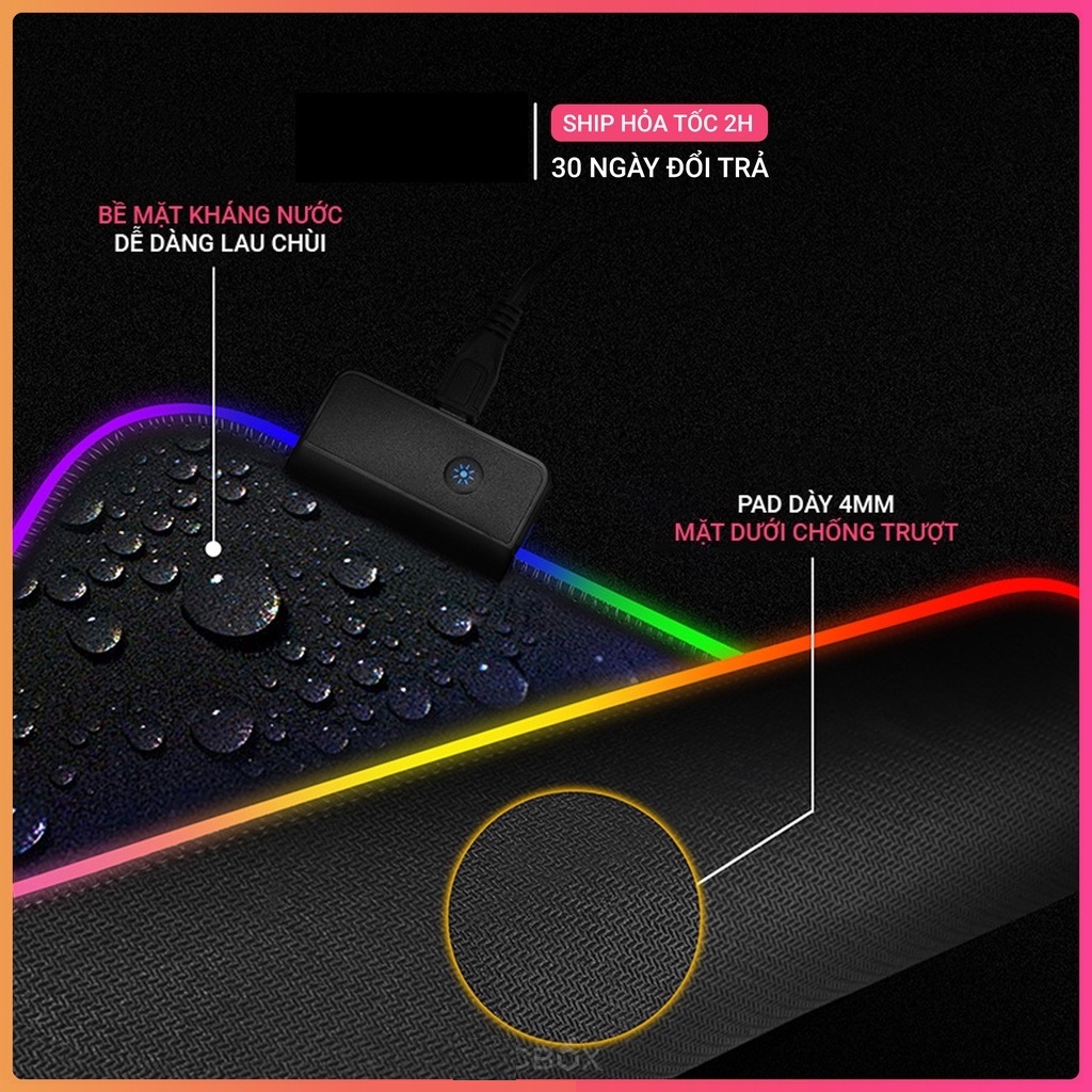 Miếng lót chuột Gaming LED RGB cỡ lớn , Pad chuột chơi game LED RGB nhiều màu dày 4mm siêu bền
