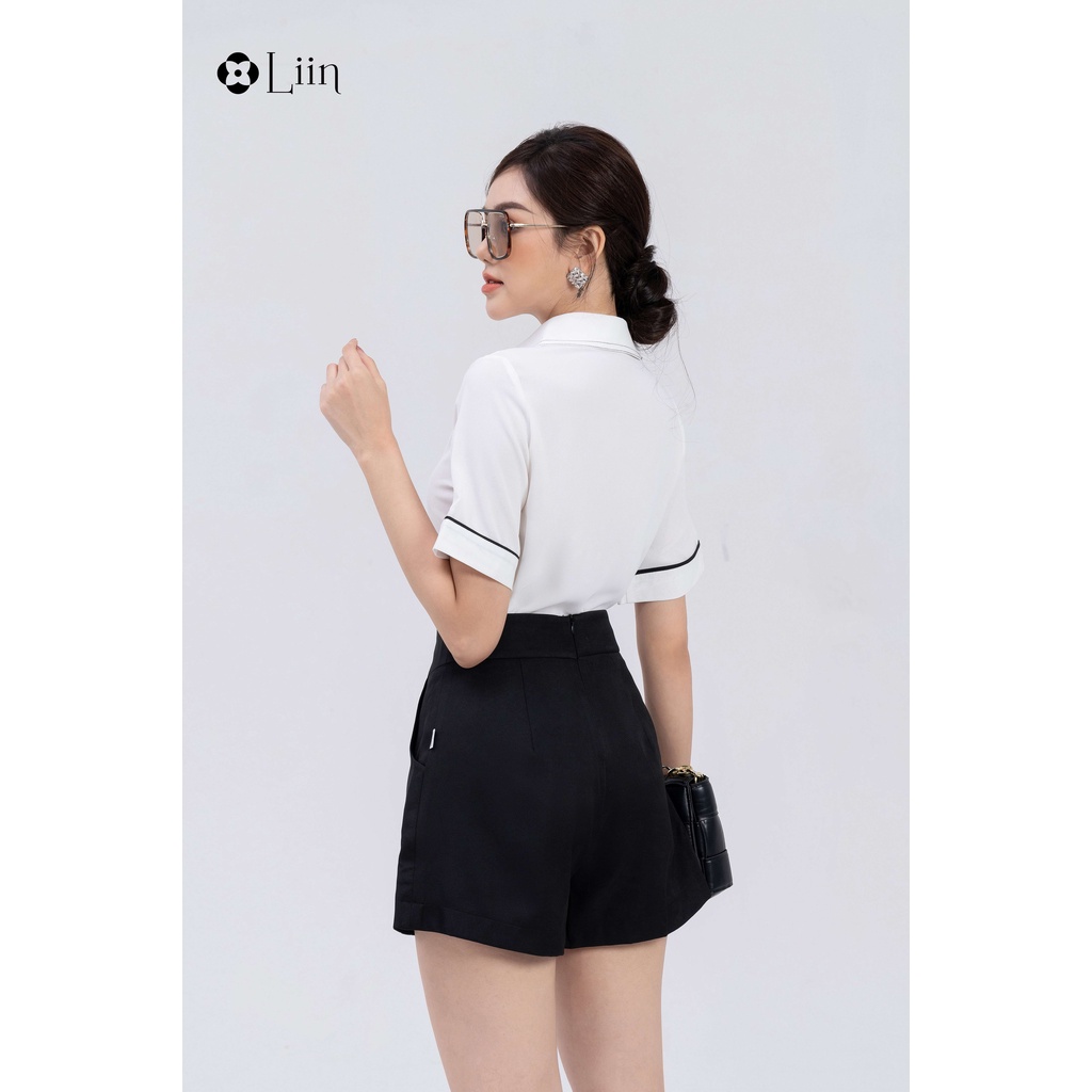 Áo sơ mi cộc tay Linbi chất liệu vải đũi mix trần chỉ thanh lịch, trẻ trung Liin Clothing SM4545