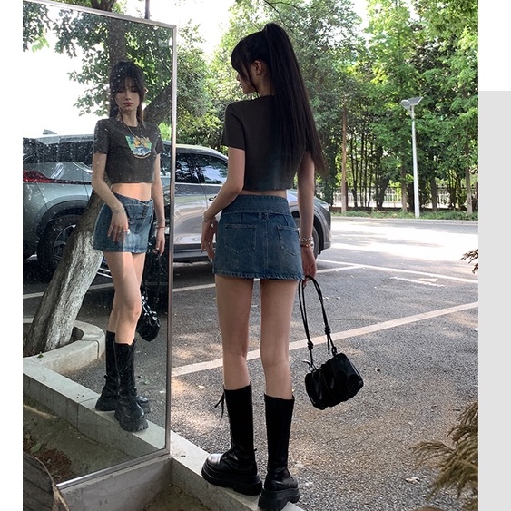 Cocory vn Chân Váy Jean Chữ A Lưng Cao Thời Trang Mùa Hè Quyến Rũ Cho Nữ