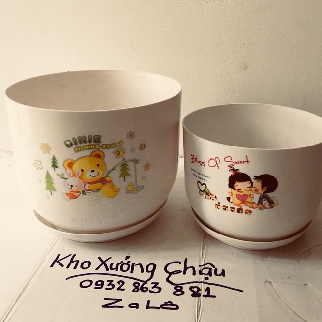 Combo Bộ Chậu Cute Làm Quà Tết, Quà Tặng Dính Kèm Đĩa Siêu dễ thương (2 size)