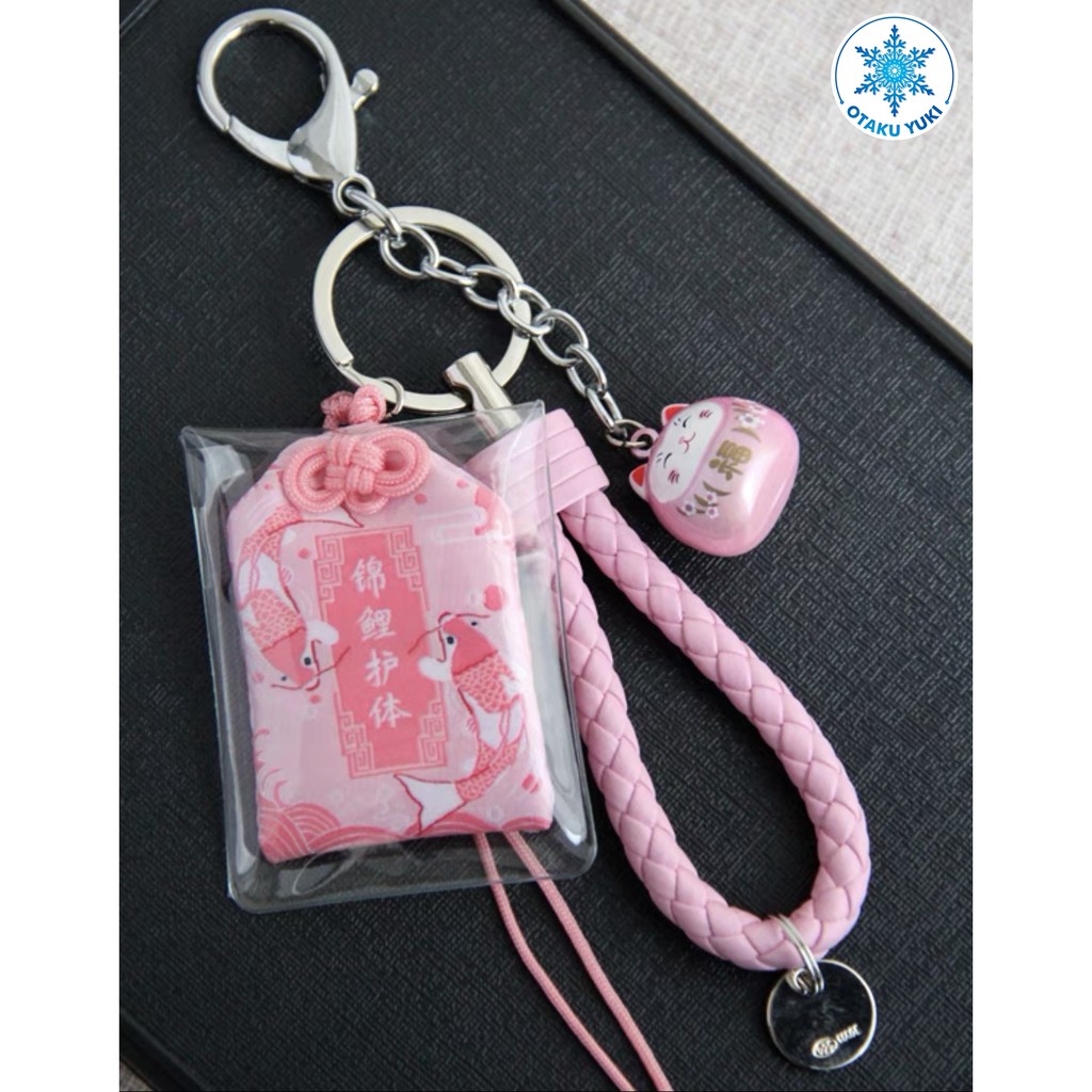 Túi Phước Omamori Móc Khóa Sức Khỏe Cá Koi Hồng